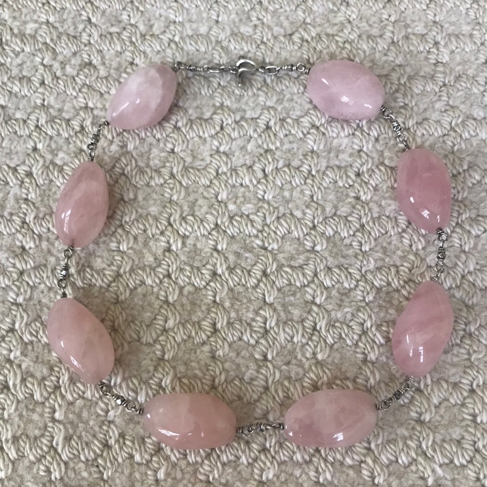 Rose quartz & silver bead handmade necklace